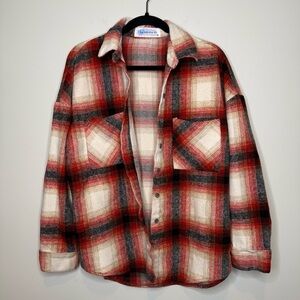 Red and Gray Plaid Flannel Shirt